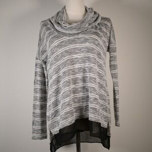 White House Black Market Grey Striped Cowl Neck Tunic Chiffon Hem XS